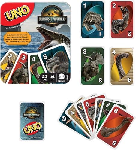 Mattel Games UNO Jurassic World Rebirth Card Game in a Collectible Tin for Kids, Adults & Family with Special Rule & Images Inspired by the Movie — view 4