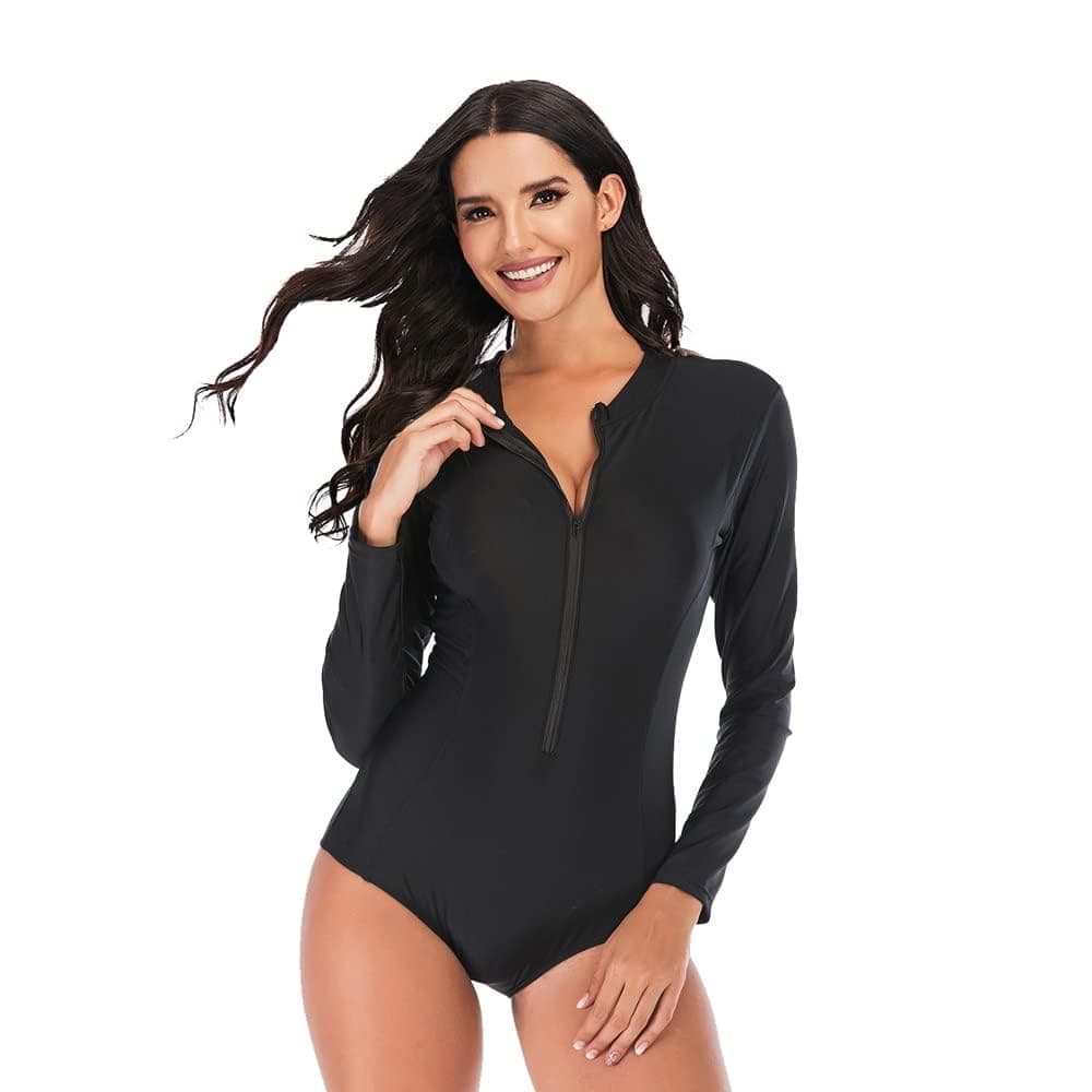 Ropa de Surf con Cremallera para Mujer Traje de Baño de Manga Larga Protectores contra Erupciones Recreativas de Una Pieza Traje de Baño — view 54
