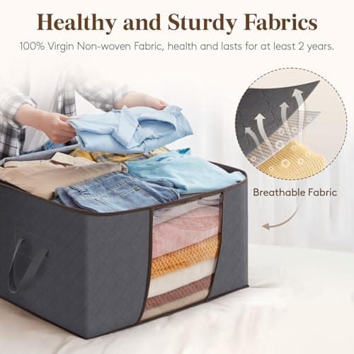 Lifewit 2 Pack 60L Clothes Storage Bins with Lids, Foldable Blanket Storage Bags with Zippers, Clear Window and Reinforced Handles, Closet and Organization for Clothing, Sweater, Comforter, Bedding — view 2