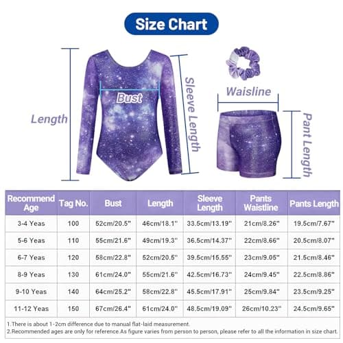 JiAmy Gymnastics Leotards for Girls with Shorts Set, Sparkle Long Sleeve Kids Gymnastics Outfit Athletic Leotard for 5-6 Years — view 5