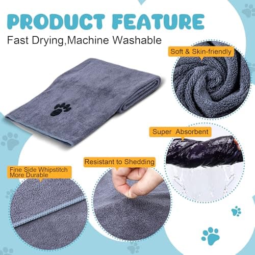 WOUSEDO Microfiber Dog Towels for Drying Dogs,40'' X 23.6'', Super Absorbent and Soft Pet Grooming Towel, Perfect Shower & Bath Supplies for Dogs(2-Pack Grey) — view 2