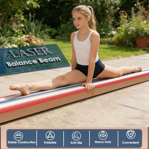 8 FT Folding Laser Beam Gymnastics, Non-Slip Floor Balance Beam | 330 Lbs Capacity, Pro-Grade Solid Wood Core for Kids, Beginners Professional | Home, School, Gym Training Equipment — view 3