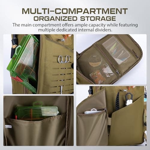 Goture Fishing Sling Bag, Khaki with 3*Green Handles 3600, Waterproof Heavy-Duty Multi-Pocket Unisex Angler Gear — view 4