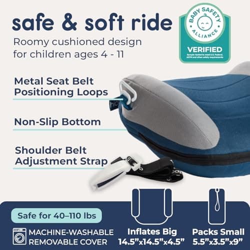 Hiccapop UberBoost Inflatable Booster Car Seat | Travel Booster Car Seat | Portable Booster Seat for Toddlers, Kids, Child (Navy/Gray) — view 2