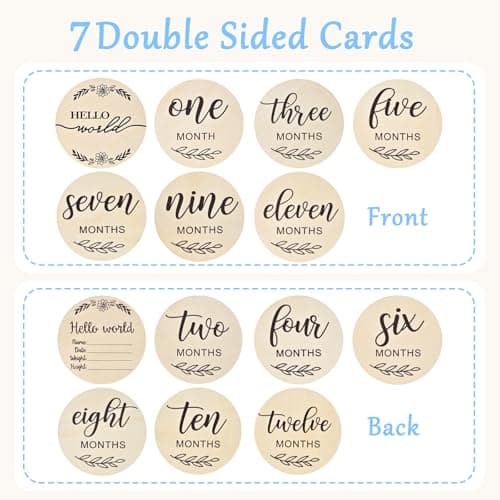 Baby Monthly Milestone Cards,7 Pack Double Side Announcement Sign, The Perfect Newborn Photography Props to Document Your Baby´S Growth, Wooden Hello World Sign, Light Wood
