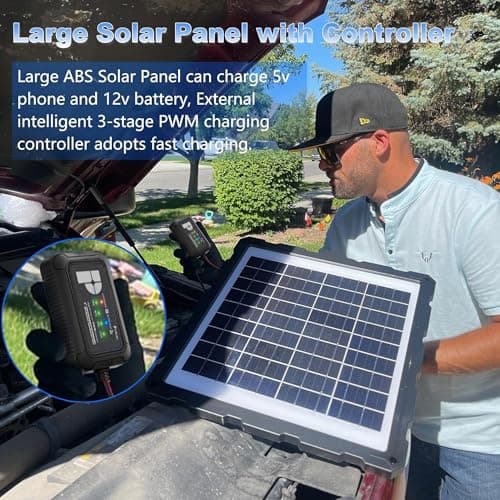 POWOXI Upgraded 20W 12V Solar Battery Charger car, Solar Panel Trickle Maintainer Kit with Smart PWM Charge Controller for Automotive, Motorcycle, Boat, Marine, RV,Trailer,Powersports, etc.