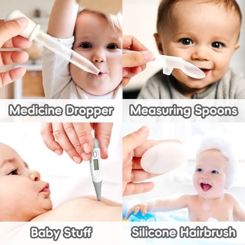 Baby Grooming Kit, Infant Safety Care Set with Hair Brush Comb Nail Clipper Nasal Aspirator,Baby Essentials Kit for Newborn Girls Boys (Grey White) — view 5