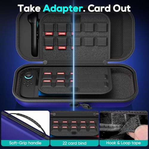 Auarte [Charge inside Carrying Case for Nintendo Switch 2 2025 / Switch OLED / Switch with Adapter and for Joy Cons Storage, Travel Cases for Switch 2 Console with 22 Game Card Storage (Blue)