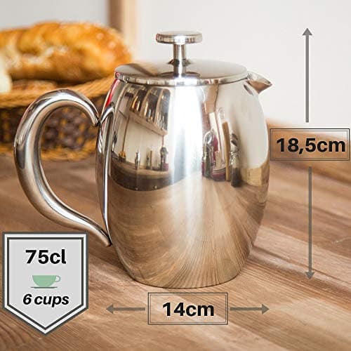 VeoHome - 0.75 litre plunger - Unbreakable and keeps the coffee hot for a long time thanks to its double stainless steel shell — view 3