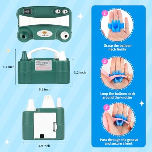 NuLink Balloon Pump Electric Portable Dual Nozzle Air Pump for Balloons Blower Pump Inflator for Decoration, Birthday Party [110V~120V, 600W, Dark Green] — view 4