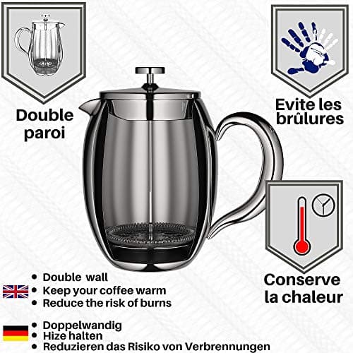 VeoHome - 0.75 litre plunger - Unbreakable and keeps the coffee hot for a long time thanks to its double stainless steel shell — view 2