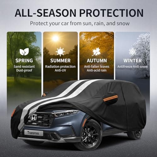 Multi-Layer Car Cover Custom Fit for Honda CR-V (1995-2026), 100% Waterproof All Weather for Automobiles, Gift with Towel, Heavy Duty Car Covers for Rain Sun UV Protection with Door Zipper. — view 3