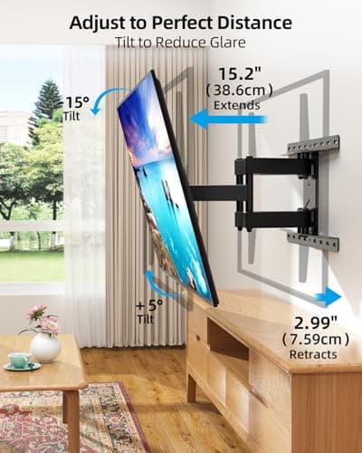 HOME VISION Full Motion TV Wall Mount for Most 32-85 inch TVs up to132 lbs, TV Mount Swivel and Tilt with Dual Articulating Arms, Wall Mount TV Bracket Max VESA 600x400mm, Fits 8" 12" 16" Wood Studs — view 2