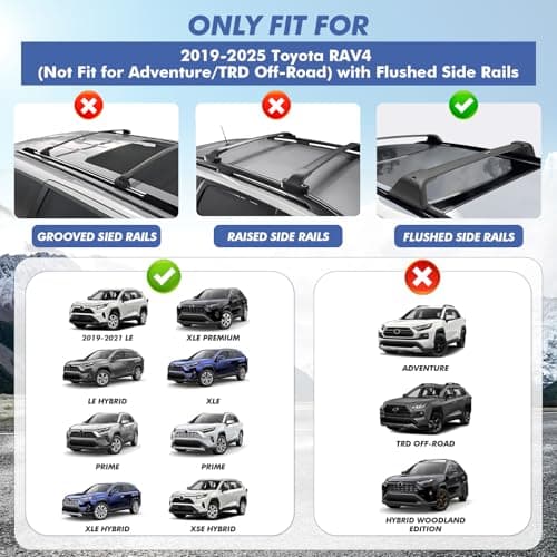 300LBS Lockable Roof Rack Cross Bars for Toyota RAV4 2019-2025 (Not Fit for Adventure/TRD Off-Road), Anti-Theft Design Heavy Duty Matte Aluminum Roof Rail Crossbars, Rooftop Cargo Carrier Luggage