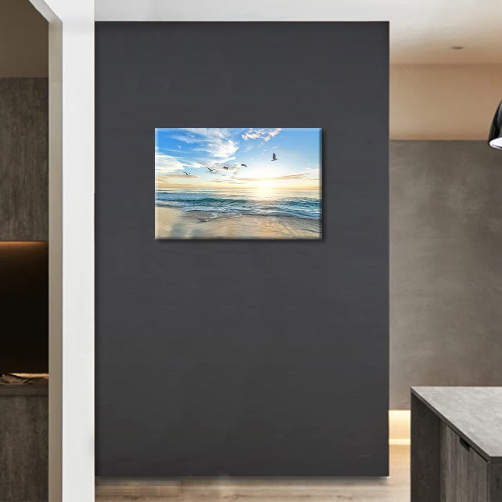 Wall Art for Living Room Beach Canvas Art Wall Decor Blue Sea Sunset Pictures Print on Canvas Natural Landscape Painting Seascape Artwork Stretched Framed Ready to Hang 12x18inch — view 2