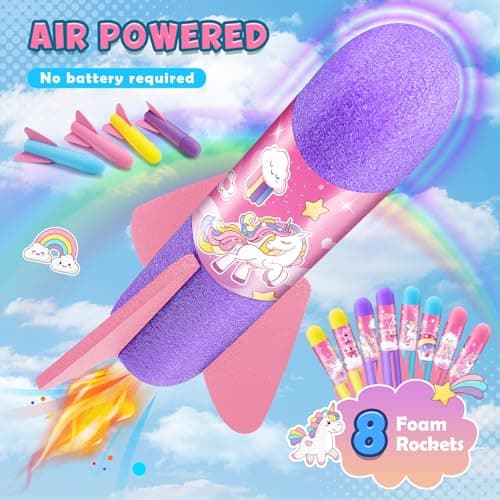 Notique 3 4 5 6 7 Year Old Girl Gifts, Unicorn Rocket Outdoor Toys for Girls Rocket Launcher with 8 Air Rockets Kids Girls Toys Unicorn Easter Birthday Girls Gifts 3-9 Years — view 4