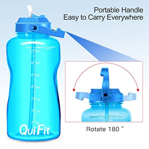 QuiFit Half Gallon Water Bottle - with Straw & Time Marker BPA Free 64 oz Large Motivational Water Jug Leak-Proof Durable for Fitness Outdoor Enthusiasts(Light Blue,64 oz) — view 4