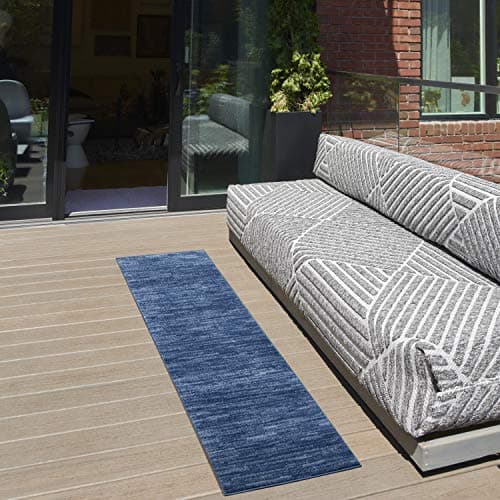 Nourison Essentials Indoor/Outdoor Navy Blue 2' x 6' Area Rug, Easy Cleaning, Non Shedding, Bed Room, Living Room, Dining Room, Backyard, Deck, Patio (2x6) — view 2