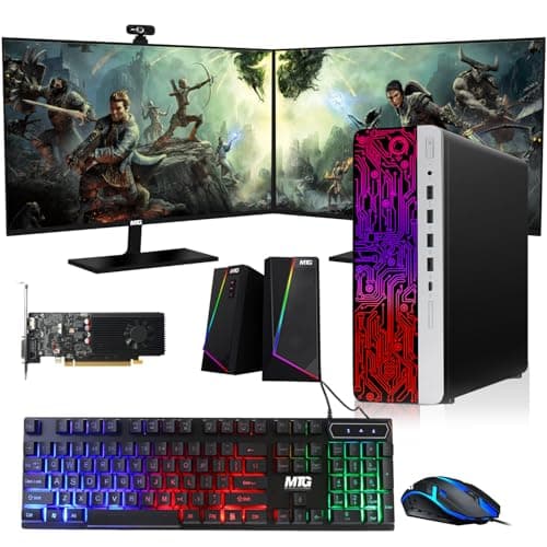 HP G3 Gaming Desktop PC, Core i7 6th Gen, GT 1030 Graphic, 16GB RAM, 240GB SSD | 2TB HDD, New Dual MTG 24-inch Monitor, RGB Keyboard Mouse, Speaker, Webcam, WiFi, Windows 11 Pro (Renewed)