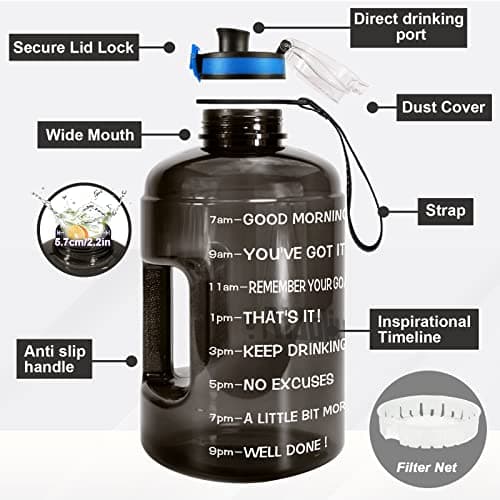 BuildLife Gallon Water Bottles with Times to Drink - Gallon Water Jug - 1 Gallon Water Bottle–128 oz Water Bottle,One Gallon Water Bottle with Time Marke for Gym(Black, 1 Gallon) — view 2