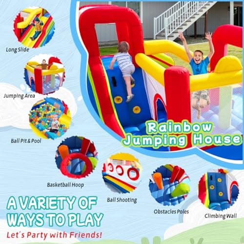 Hongcoral Bounce House, Inflatable Bounce Castle with Blower for Kids, Blow Up Jumping Bouncer with Slide, Climbing Wall, Obstacles, Trampoline, Ball Pit Pool for Indoor Outdoor — view 3