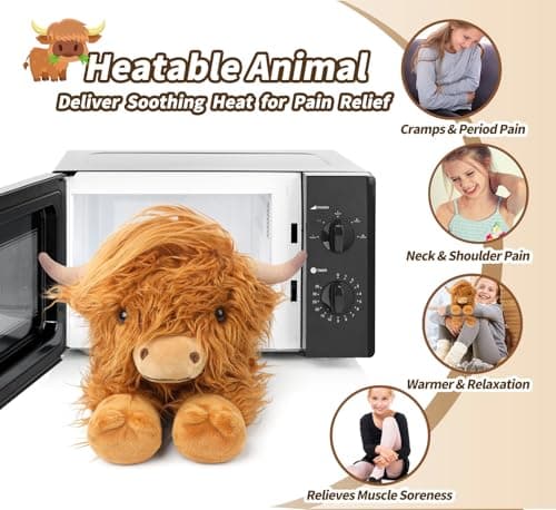 Highland Cow Stuffed Animals, Microwavable Stuffed Animal Adorable Fluffy Cow Plush for Warmth Comfort, Heatable Coolable Lavender Scent Cow Toys, Cute Soft Plushie Highland Cattle Gift for Kids Adult — view 2