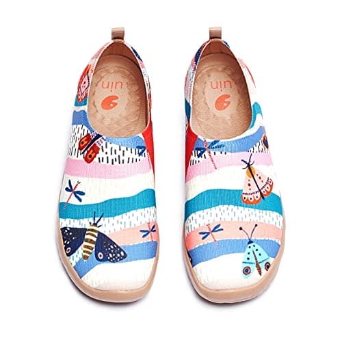 UIN Women's Slip On Sneakers Casual Loafers Knitted Art Painted Comfort Soft Walking Shoes, Summer Elves, 8.5