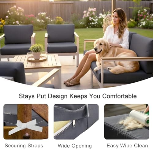 NettyPro Patio Cushion Covers Replacement Set 4 Water Repellent UV Resistant Outdoor Chair Seat Cushion Slipcover with Zipper and Tie, 24 x 22 x 4 Inch, Grey — view 6