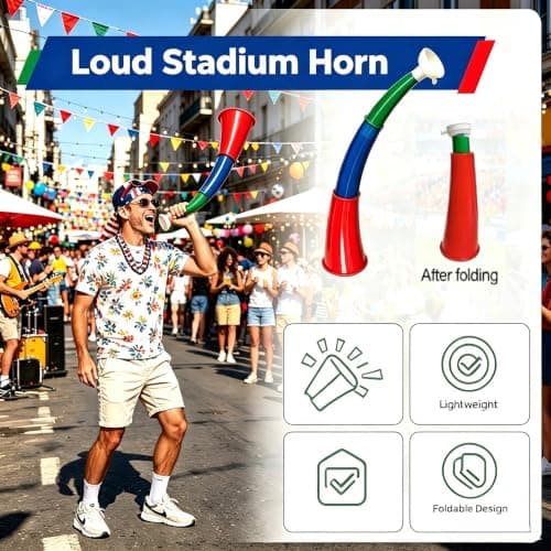 Soccer Fan Accessories Set, Game Day Party Supplies Kit with Inflatable Cheering Sticks, Horn, Headband, Glasses, Flag & Face Stickers, Sports Watch Party Decorations (USA) — view 4