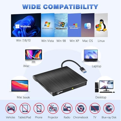 Gotega External DVD Drive, USB 3.0 Portable +/-RW, DVD Player for CD ROM Burner Compatible with Laptop Desktop PC Windows Linux OS Apple Mac Black — view 3