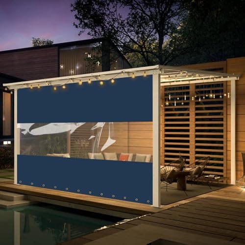 Covers & All Vinyl Outdoor Curtains for Patio Waterproof – 12 oz Outdoor Clear Panel Curtains, Gazebo Curtains with Brass Grommets for Pergola, Porch & Patio Walls for Winter (7 x 12 ft, Blue) — view 6