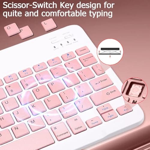 KUNSI Bluetooth Keyboard for iPad, Rechargeable Slim Portable Wireless Keyboard for iPad Tablets, Compatible for All iOS/Windows/Android System Devices-Pink — view 3