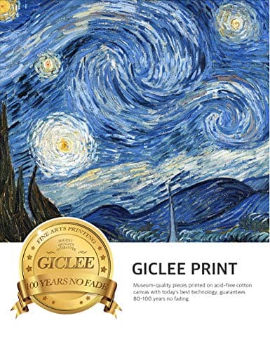 DECORARTS - Starry Night - Vincent Van Gogh. Giclee Print on Canvas with Matching Golden-Relief Framed Wall Art. Total with Framed Size: 30x26 — view 4
