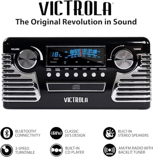 Victrola Haley - Retro Bluetooth Record Player with CD Player - Red — view 2