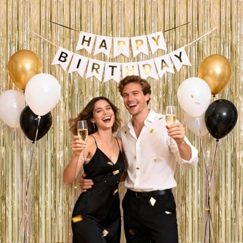 jijAcraft Champagne Gold Tinsel Foil Fringe Curtain, 3 Pack 3.2x6.5 Feet Light Gold Party Photo Backdrop for Bridal Showers Wedding Engagement Anniversary Birthday Graduation New Year’s Decorations — view 5