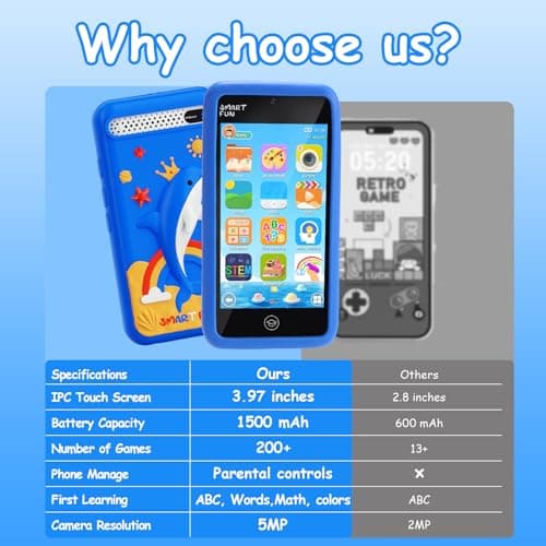 Kids Toys Smart Phone, 3.97" Touchscreen, Dual Camera with Stickers, 220+ Educational Puzzle Games, Toddler Learning Toys with Parental Control, Birthday Gifts for Kids Age 3-12 — view 6
