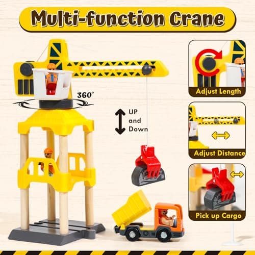 Lehoo Castle 68PCS Wooden Train Set - Toy Train Set for Toddlers 2-4, Wooden Train Track for Kids w/Crane, Railway Playset for 3 Year Old Boys Girls Birthday Gift — view 2