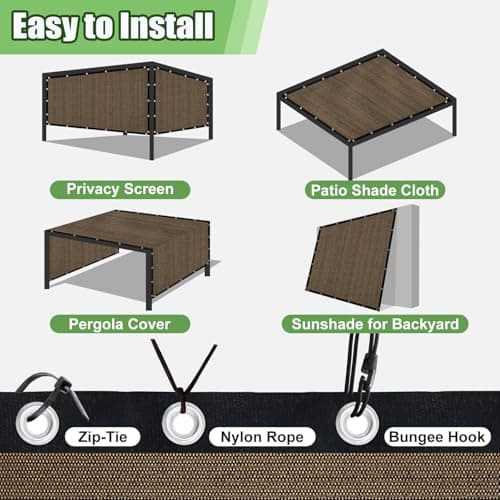 BELLE DURA 90% Outdoor Sun Shade Cloth, 6'×8' Pergola Shade Cover with Grommets, Privacy Screen Sunshades for Patio Garden Backyard Plant, Mocha — view 5
