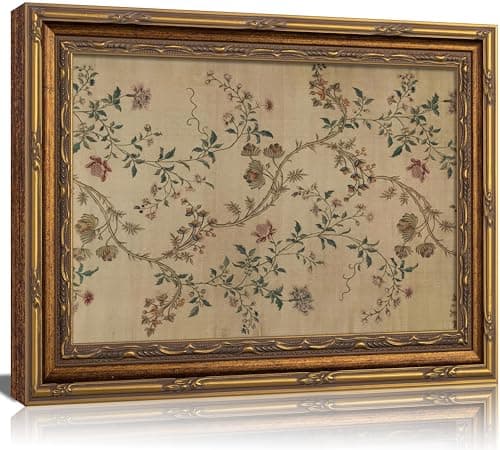 Vintage gold framed Floral Vine wall art Retro Beige Botanical Painting Canvas Prints Elegant Antique Flower French Leaf Wall Decor for Farmhouse Bedroom Living Room Home Decration 16x24in