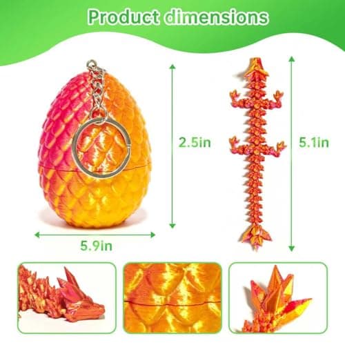 Mini 3D Printed Dragon Eggs with Dragon Inside, Articulated Crystal Dragons 3D Printed Animals Easter Egg Fillers, Easter Basket Stuffers Christmas Fidget Toys Gifts for Kids (12pcs-withkeychain) — view 5