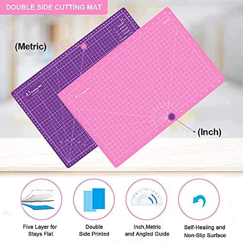 Headley Tools 18"x12" Thickened Self Healing Cutting Mat, A3 Rotary Cutting Sewing Mat for Crafts, Double Sided 5-Ply Table Cutting Board for Fabric Quilting Art Hobby Project, Pink/Purple — view 3
