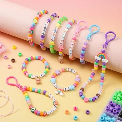 Gionlion 1000PCS Pony Beads Bulk Bracelet Making Kit, 24 Colors Kandi Beads for Bracelets and Jewelry Making, Letter Beads and Charms for DIY Hair Braiding, Craft and Gift for Girls — view 5