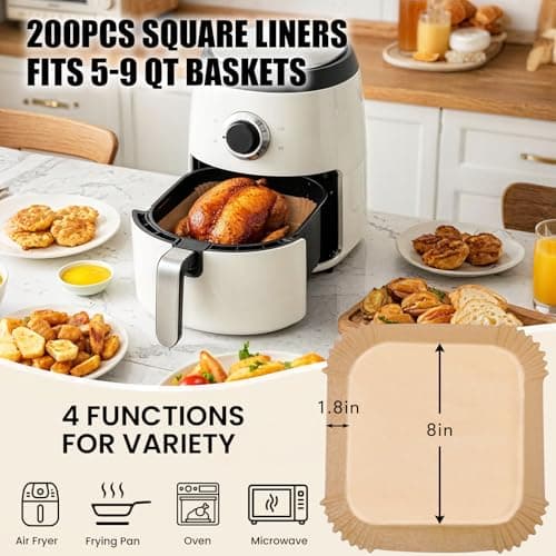 OLESBUR Air Fryer Liners Disposable, 200Pcs 8 Inch Airfryer Paper Liners, Unbleached Parchment Paper for Air Fryer Basket, Non-Stick Air Fryer Accessories, Liners for Baking, Parchment Paper Sheets — view 3