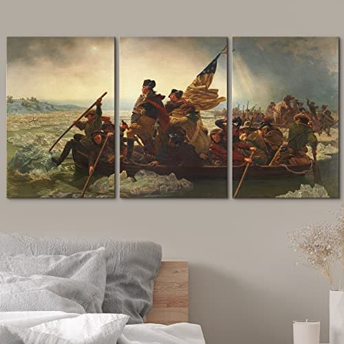 wall26 Canvas Print Wall Art Set Washington Crossing The Delaware by Emanuel Leutze Cultural Historic Oil Painting Fine Art ReproductionColorful for Living Room, Bedroom, Office - 24"x36" x 3 Panels — view 2