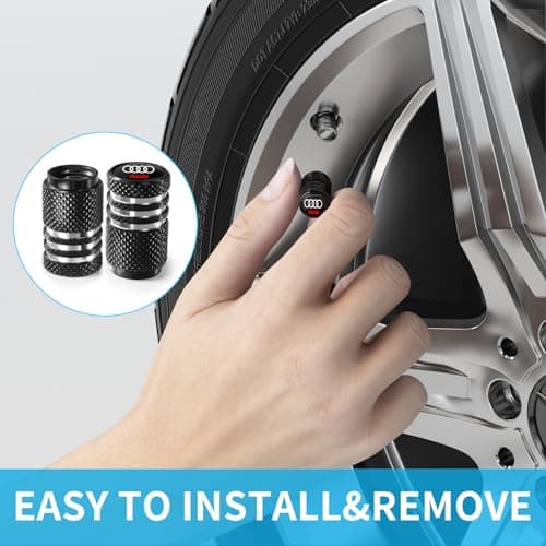 Tire Valve Stem Caps for Audi S3 A3 RS3 A4 A5 A6 A7 RS7 A8 Q3 Q5 Q7 R8 Metal Car Wheel Air caps Auto Valve Stem Caps Accessories 4 Pcs Black — view 2