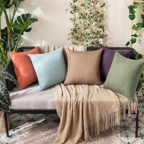 MIULEE Pack of 2 Decorative Outdoor Solid Waterproof Throw Pillow Covers Polyester Linen Garden Farmhouse Cushion Cases for Patio Tent Balcony Couch Sofa 18x18 inch Gray Green — view 4