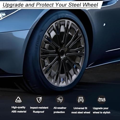 Hubcap Wheel Cover Replacement R16 Hub Caps Universal-Fit Most Steel Wheel Rim Cover ABS Material Exterior Accessories for Car Truck SUV -Set of 4（16-inch，Black） — view 4