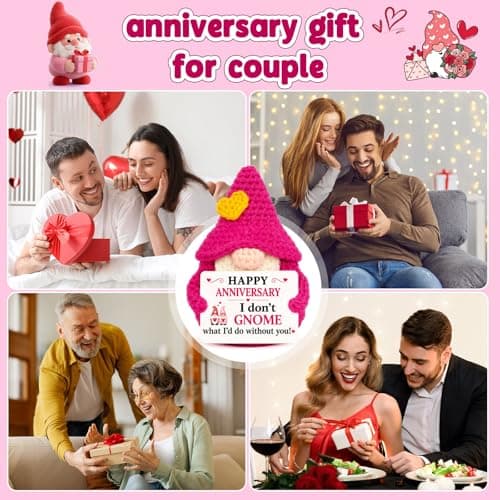 XgiftCreat Gifts for Anniversary Women Men - Funny Crochet Anniversary Gnome Gift for Couples Husband Wife Him Her Boyfriend Girlfriend Parents Wedding Marriage Romantic Gifts, Happy Anniversary — view 5