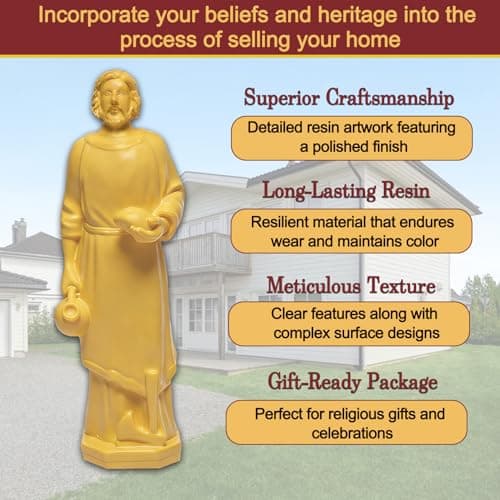 Veythor St Joseph Statue for Selling House,Saint Joseph Statue to Sell Home Set with Prayer Card and Drawstring Bag,Resin Figurine(1Pcs 4Inch Golden) — view 4