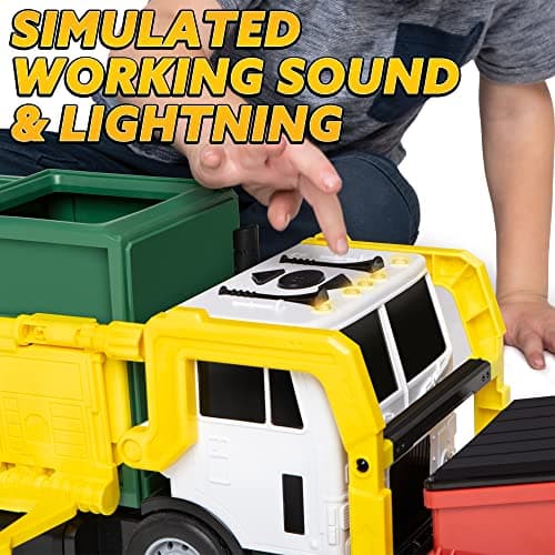 JOYIN Large Friction Powered Garbage Truck Toy Set, Includes Dumpster, Trash Bins, and Learning Cards for Kids, Boy Toys Birthday Gift for 2 3 4 Years Old Boys Girls Kids Toddler Gift of Easter Basket — view 5